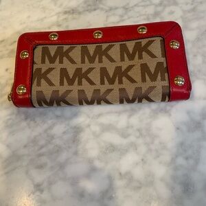 Michael Kors Studded Red and Brown Logo Wallet
